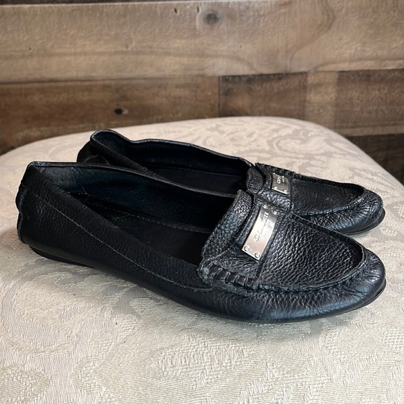 Coach Fredrica black pebble grain leather loafer flats Size 5 - Picture 1 of 6